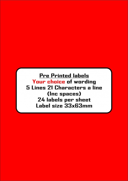 Personalised Self Adhesive Pre Printed Address Labels 24 Labels Per Sheet